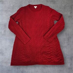 J. Jill Brick Red Chenille Cable Knit Sweater Tunic Size Small Crew Neck R14